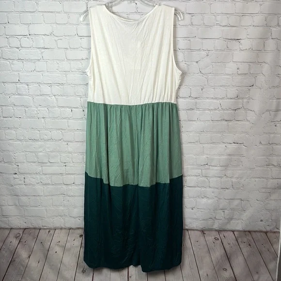 BloomChic Green & Ivory Colorblock Tiered Dress Size 10 - Picture 5 of 5